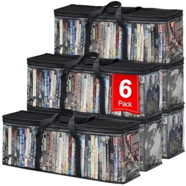 Imagem de Salajory Pacote com 6 caixas de armazenamento de DVD, bolsa de armazenamento de DVD transparente de plástico PVC com alça, organizador de DVD para CDs, Blu-ray | VHS | Vídeos | Jogos | Filmes | Álbuns
