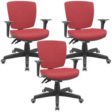 Imagem de Kit 3 Cadeiras De Escritório Executiva Office Giratória Preto Baixa Flexi P03 Vinil Vermelho - Lyam