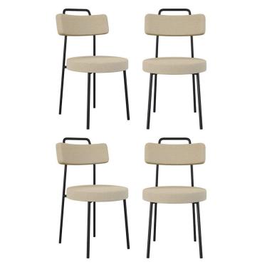 Imagem de Kit 04 Cadeiras Sala De Jantar Kobe Estofada Com Encosto Linho Bege - Abmaza
