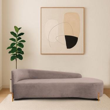 Imagem de Divã Recamier Orgânico França 180cm Lado Dir Pés Madeira Linho Cor Rosê