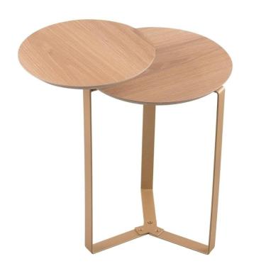 Imagem de Mesa Lateral Industrial Chanfrada Artesano 44 Cm (largura) 2 Tampos Mdp Hanover (mel) Pé Aço Dourado