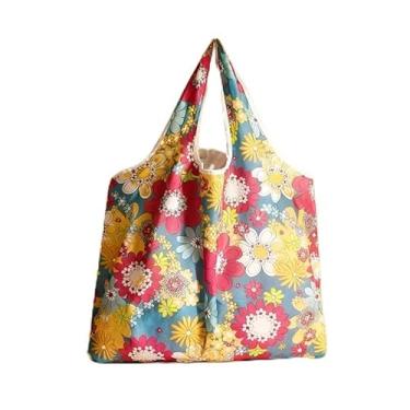 Imagem de 1 bolsa grande, bolsa de compras leve e dobrável, bolsa de compras moderna para mulheres, estampa colorida de flores de sol