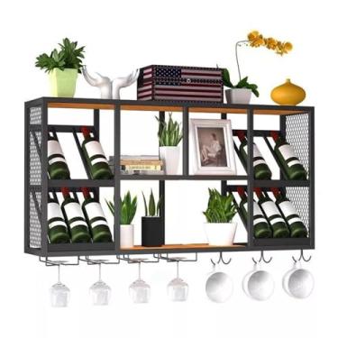 Imagem de HGTRH Rack de vinho montado na parede, prateleira de bebidas para bar montada na parede, prateleira de exibição de garrafa de licor Morden para casa e restaurante, suporte de copo de vinho de cabeça