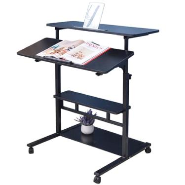 Imagem de HGTRH Mesa de apoio, mesa de computador, mesa de laptop com bandeja de teclado/bandeja de host, slot para cartão, altura de 85 a 120 cm, com rodas giratórias bloqueáveis, altura ajustável, mesa 80 x