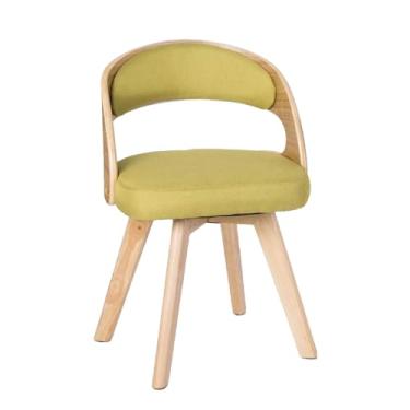 Imagem de Cadeiras de jantar de madeira, cadeira estofada giratória com almofada de linho de algodão e encosto oco em arco pernas de madeira para quarto e cozinha A 1 peça