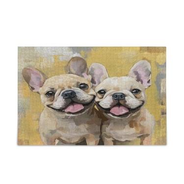 Imagem de Qilmy Quebra-cabeça de cães franceses para adultos, adolescentes e crianças, 1000 peças quebra-cabeça de madeira divertido jogo familiar para presente de férias decoração de casa