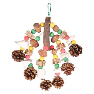 Imagem de Brinquedo para mastigar pássaros, mordida de gaiola de papagaio de madeira natural com brinquedos de nozes, brinquedos de mastigar para pendurar pássaros, papagaio, forragear, balançar, escalar em pé