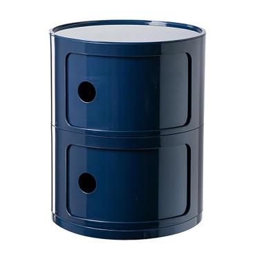 Imagem de Mesa De Cabeceira Com Gavetas E Porta De Correr - Mesa De Cabeceira Redonda Com Armazenamento Para Quarto, Sala De Estar Ou Banheiro - Mesa De Cabeceira Moderna Mesa Lateral, Blue, 2tier