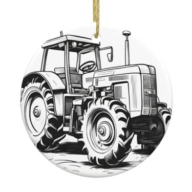 Imagem de Trator de desenho animado 1 impressão de cerâmica de Natal pendurado redondo, pingentes de porcelana, decoração criativa de Natal