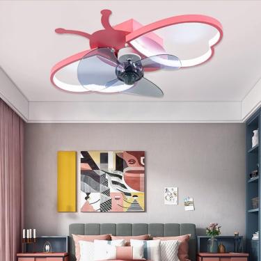 Imagem de Led Ventilador De Teto Silencioso Com Iluminação Meninos E Meninas Ventilador De Quarto Luz De Teto Design Criativo Em Forma De Borboleta 6 Velocidades Lâmpada De Teto Regulável, Pink