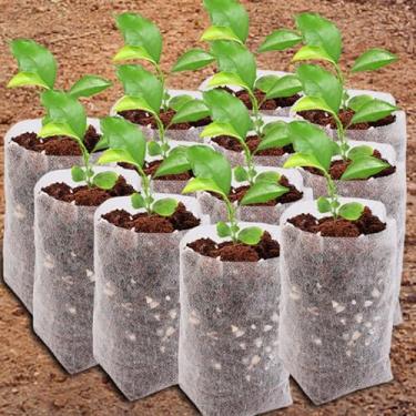 Imagem de 100 peças de sacos de berçário de plantas não tecidos vasos de mudas sacos de cultivo bolsa de plantas para vegetais flores estufa suprimentos (G, 12 x 15 cm)