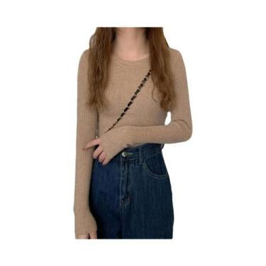 Imagem de Suéter Feminino De Tricô Manga Longa Gola O Moda Outono Inverno Básico