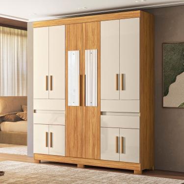 Imagem de Guarda Roupa Roupeiro Vizanno 10 Portas com Espelho 4 Gavetas Cinamon Touch Off White Demóbile