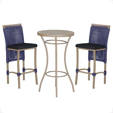 Imagem de Mesa Bistro E 2 Banquetas Roma Fendi Corda Náutica 12 Azul