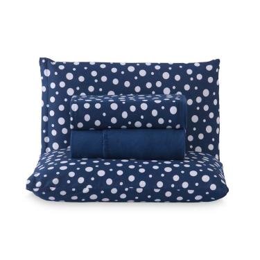 Imagem de Jogo De Lençol Polly Casal 4 Peças Malha 100% Algodão Estampado Bolinhas - Azul Marinho