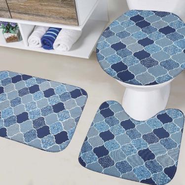 Imagem de Jogo De Banheiro Creative 03 Peças Com Base Antiderrapante 100% Poliéster - Turquia Azul
