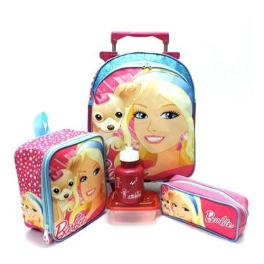 Imagem de Kit Mochila Infantil Barbie Brilho Pets Rodinhas M 2019 F5
