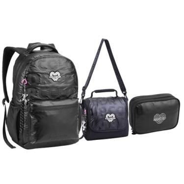 Imagem de Kit Mochila Lancheira Estojo Juvenil Matelassê ColorUp, Preto
