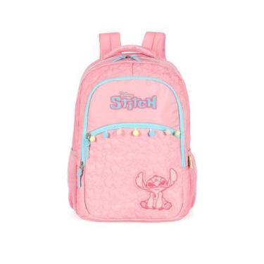 Imagem de Mochila de costas Juvenil Disney Stitch Escolar Resistente, Rosa