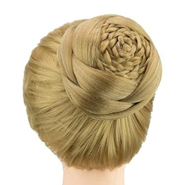 Imagem de IMISSU Cobertura de cabelo chignon trançado dançarina rosquinha peruca de cabelo scrunchie coque para mulheres (M4 Mistura de cobre)