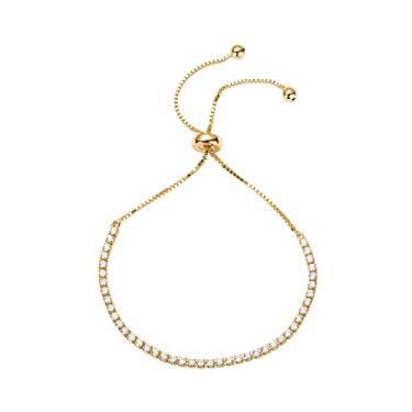 Imagem de PAVOI Pulseira feminina clássica de strass de zircônia cúbica banhada a ouro 14K | Deslizador ajustável, 9.5", Zircônia cúbica, strass, Zircônia cúbica