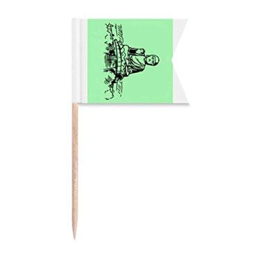 Imagem de Estátua de bênção do edifício do altar delineado bandeiras de palito, marcação de rotulagem para bolo de festa, prato de queijo