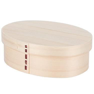 Imagem de Lancheira Bento, Lancheira Japonesa, Lancheira de Madeira Tradicional Estilo Box para Frutas e Lanches (Lancheira oval de cor de log 17,5 * 13,5)