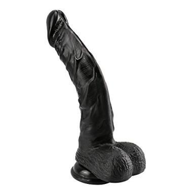Imagem de LEQC enorme vibrador preto realista com forte ventosa brinquedos sexuais adultos para mulheres homens, 9 polegadas grande silicone macio flexível vibradores realistas com eixo curvo e bolas