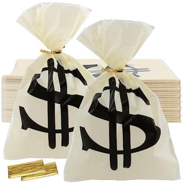 Imagem de KEILEOHO 300 peças de 15 x 23 cm, sacos de festa de dinheiro, bolsa de símbolo de dólar, lembrancinhas de festa com gravatas, pequenos sacos de doces para dinheiro para suprimentos de festa temática