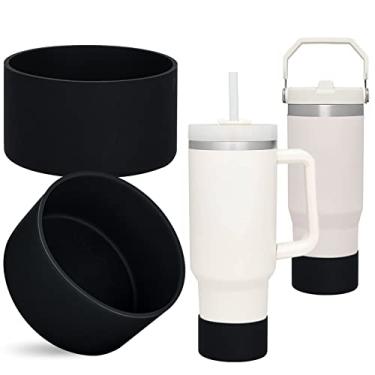 Imagem de QIANHAI Botas de silicone para copo Stanley Quencher Adventure 1,13 l com alça e Stanley IceFlow 850 g, 590 ml, manga inferior de garrafa protetora, acessórios antiderrapantes para garrafa de água esportiva (2 pretas)