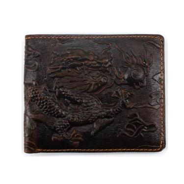 Imagem de Carteira masculina de couro com capacidade extra, dobrável, fina, marrom, bolso frontal, Dragon Medifier com porta-cartão de crédito, janela para identidade, para homens e mulheres, marido, namorado,