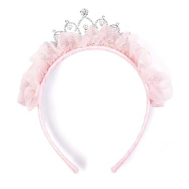 Imagem de Huachi Tiara de princesa com coroa de tule fofas tiaras coroas de aniversário para mulheres adolescentes faixa de cabeça para festa lembrancinha de fada acessórios de cabelo (rosa)