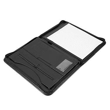 Imagem de Dioche Pasta Organizadora de Negócios PU Premium, Suporte para Calculadora, Vários Bolsos para Cartões e Documentos, Bloco A4 Incluído, Detalhe, 34 x 25 x 2 cm, Preto, Moderna