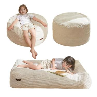 Imagem de MAXYOYO Saco de feijão para crianças, saco de feijão conversível dobra de cadeira preguiçosa para colchão de chão, tecido com fio lavável na máquina, sofá de chão de pelúcia para meninos e meninas,