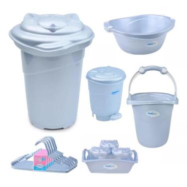 Imagem de Kit Cesto Roupa De Bebê Plastibaby com Bacia + Balde + Lixeira + Organ