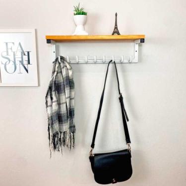 Imagem de Prateleira de Parede de Ferro e Madeira Cabideiro Style 9 Ganchos Carv