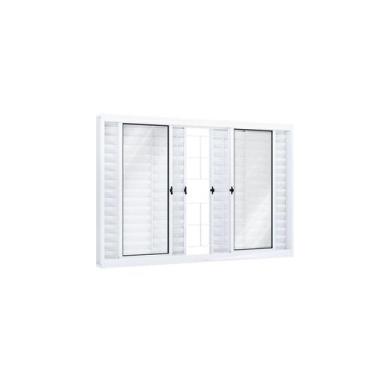 Imagem de Janela de Aço Veneziana 100x200cm 6 Folhas com Grade Quadrada e Vidro 