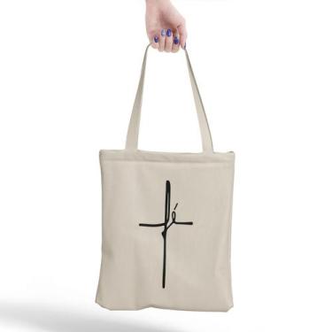 Imagem de Ecobag Fé Bolsa de Praia Feminina Grande Tecido Costura Reforçada Drob