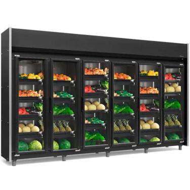 Imagem de Expositor Vertical Hortifruti 6 Portas De Vidro Geas6plb Gelopar All Black 220v