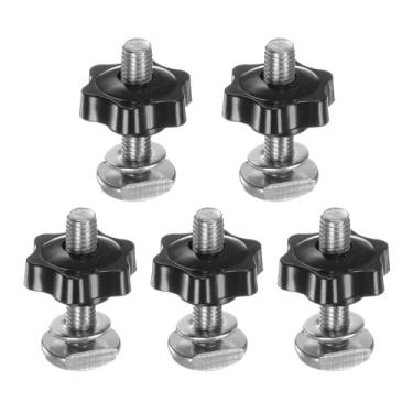 Imagem de HARFINGTON Kit de 5 conjuntos de parafusos de trilho em T M10 x parafusos roscados de 45 mm M10 x 38 mm de aperto de porca manual sextavada com arruela para gabaritos e luminárias de marcenaria, preto