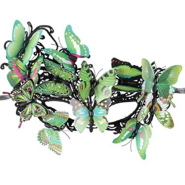 Imagem de Zinniday Green Butterfly Masquerade Mask - Renfaire Elf Woodland Lace Butterfly Mask Handmade Antique Venetian Fairy Mask for Men Women Cosplay Halloween Party Evening Prom Renaissance