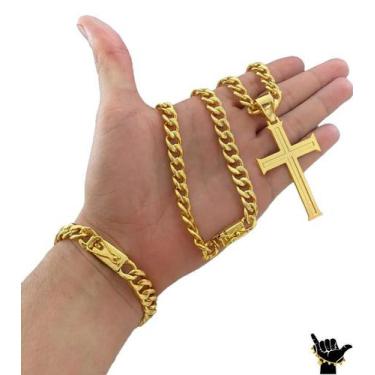 Imagem de Corrente Pitbull 10mm + Pulseira + Pingente - Banhado a Ouro - ToJoia1