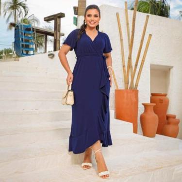 Imagem de Vestido Longo Cátia Moda Evangélica Feminina 2 - MISS FLOWER, Azul mar