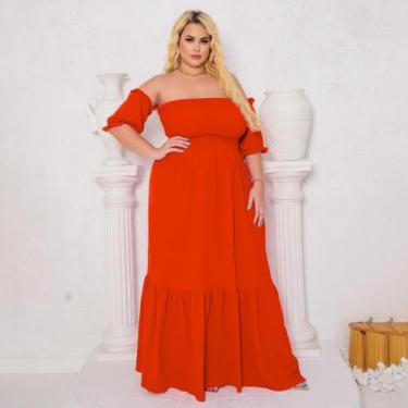 Imagem de Vestido Feminino Plus Size Longo Manga Curta Princesa Ajustável Ao Cor