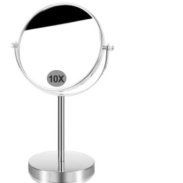 Imagem de Espelho para Maquiagem, Dupla Face Espelho, Espelho de Mesa, 1:1 HD Espelho/Espelho Ampliação Cinco Vezes Lupa Rosto, Metal com Acabamento Cromado, Diâmetro: 6 Polegadas, Pode Girar 360°