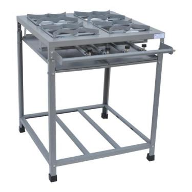 Imagem de Fogão Industrial Cinza Alta Pressão 4 bocas + Mangueira - MetalChamorr