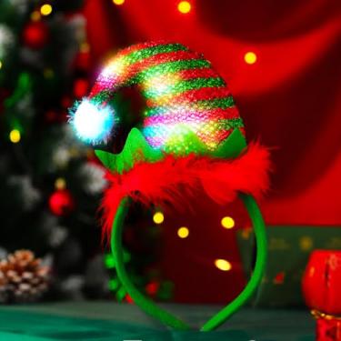 Imagem de Blindery Christmas Headband Christmas Hair Band Light Up Headbands Party Cute Headband Lovely Head Hoop for Adult and Children (red green hat)