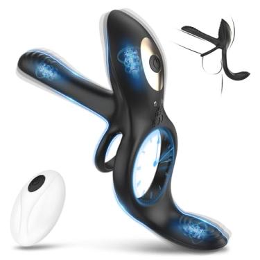Imagem de Anel peniano vibratório 3 em 1, brinquedo sexual para casais, anel peniano com 10 modos, vibradores penianos com 3 motores, estimulador de períneo, ponto G e clitóris para mulheres, brinquedos e jogos sexuais para adultos, cor preta