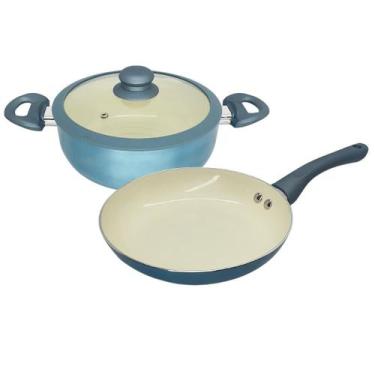 Imagem de Jogo Panela e Frigideira Cerâmica Antiaderente Indução Tampa de Silico