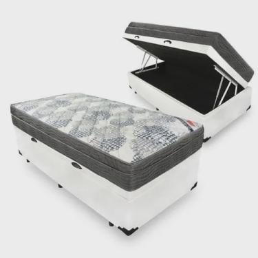 Imagem de Cama Box Com Baú Solteiro Branco Blindado + Colchão De Molas Ensacadas - Ortobom - Iso Superpocket 88cm